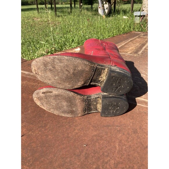 Justin Womens Cowboy Boots 5.5C Red Classic Roper Cowgirl Western Broke In - Picture 6 of 9